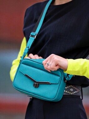 Boktier Leather Turquoise Valentina Mini Camera Crossbody Bag, Athleisure Travel